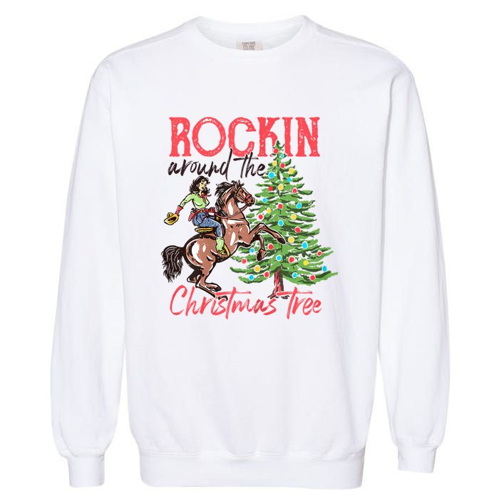 Rockin Around The Christmas Tree Western Cowboy Cowgirl Garment-Dyed Sweatshirt