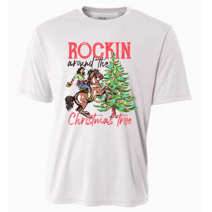 Rockin Around The Christmas Tree Western Cowboy Cowgirl Cooling Performance Crew T-Shirt