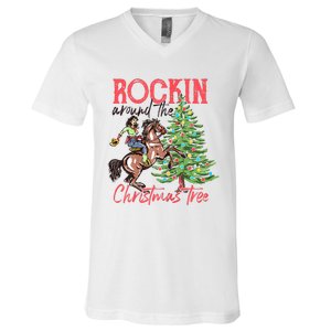 Rockin Around The Christmas Tree Western Cowboy Cowgirl V-Neck T-Shirt