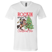 Rockin Around The Christmas Tree Western Cowboy Cowgirl V-Neck T-Shirt