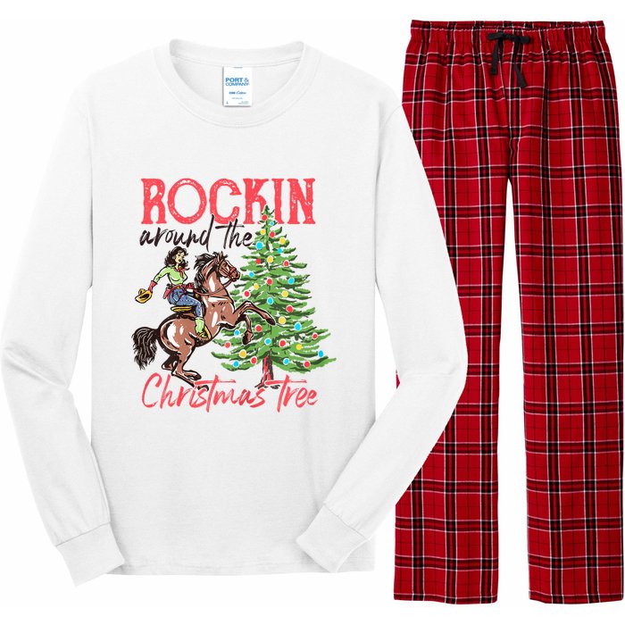 Rockin Around The Christmas Tree Western Cowboy Cowgirl Long Sleeve Pajama Set