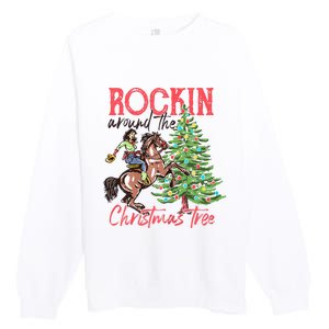 Rockin Around The Christmas Tree Western Cowboy Cowgirl Premium Crewneck Sweatshirt