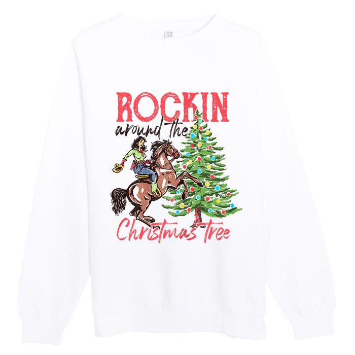 Rockin Around The Christmas Tree Western Cowboy Cowgirl Premium Crewneck Sweatshirt