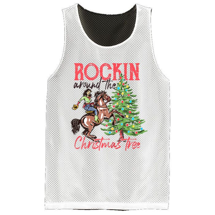 Rockin Around The Christmas Tree Western Cowboy Cowgirl Mesh Reversible Basketball Jersey Tank