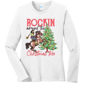 Rockin Around The Christmas Tree Western Cowboy Cowgirl Ladies Long Sleeve Shirt