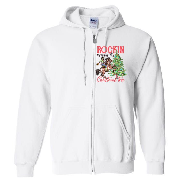 Rockin Around The Christmas Tree Western Cowboy Cowgirl Full Zip Hoodie