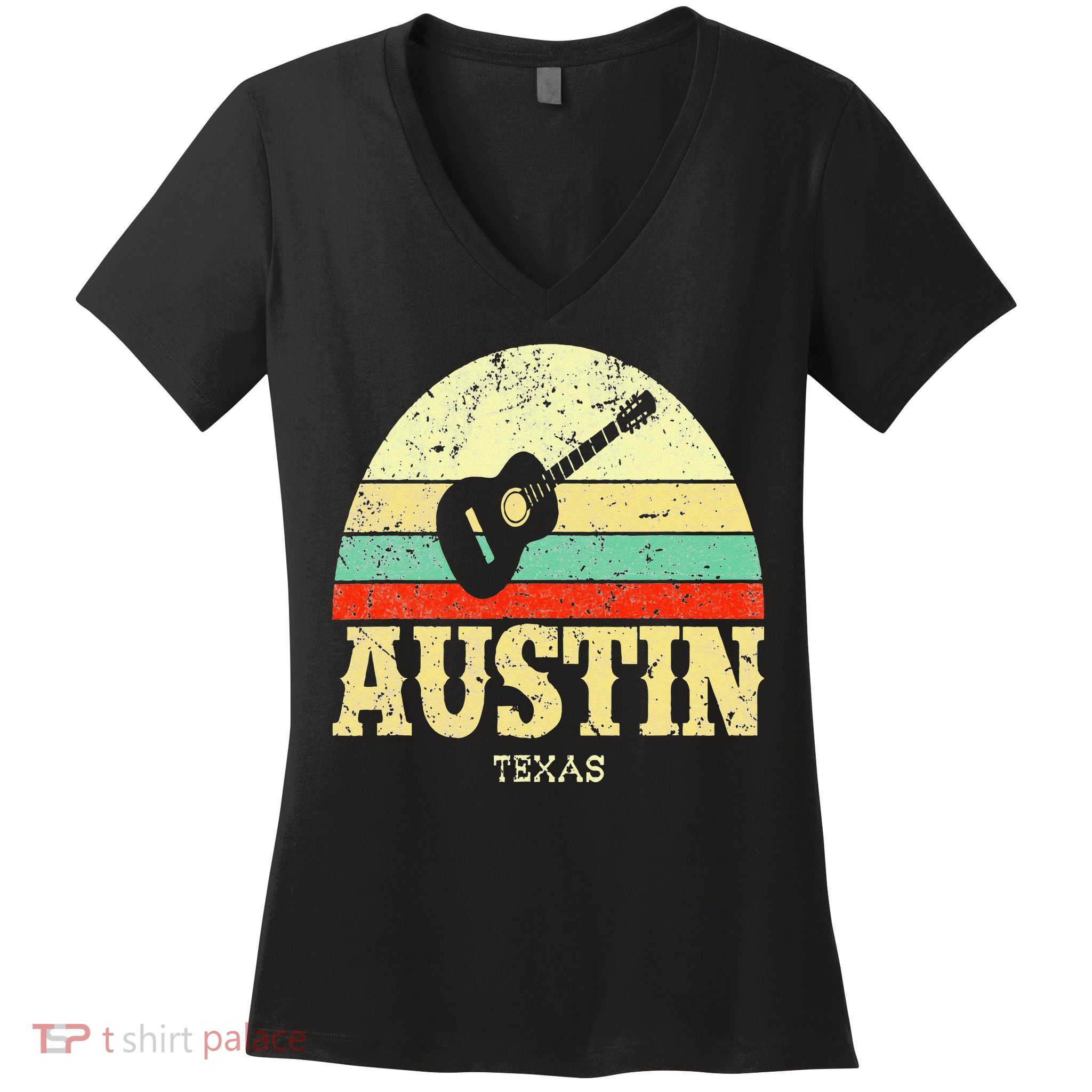 Retro Austin Texas Guitar Vintage Lone Star State Women's V-Neck T-Shirt