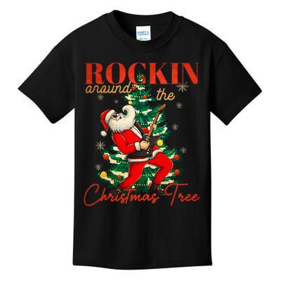 Rocking Around The Christmas Tree Santa Rock And Roll Guitar Kids T-Shirt