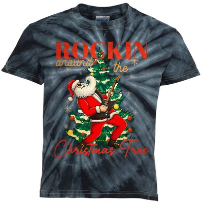 Rocking Around The Christmas Tree Santa Rock And Roll Guitar Kids Tie-Dye T-Shirt