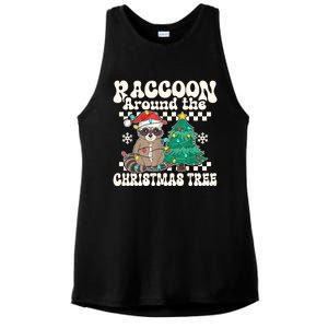 Raccoon Around The Christmas Tree Raccoon Lover Funny Ladies PosiCharge Tri-Blend Wicking Tank