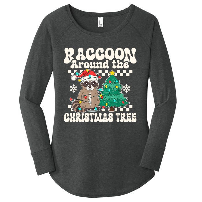 Raccoon Around The Christmas Tree Raccoon Lover Funny Women's Perfect Tri Tunic Long Sleeve Shirt