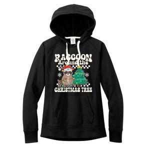 Raccoon Around The Christmas Tree Raccoon Lover Funny Women's Fleece Hoodie