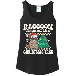 Raccoon Around The Christmas Tree Raccoon Lover Funny Ladies Essential Tank