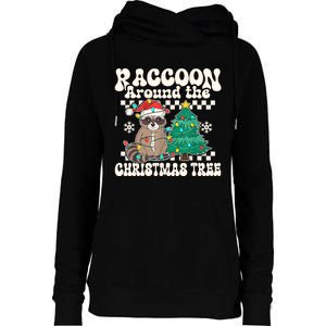 Raccoon Around The Christmas Tree Raccoon Lover Funny Womens Funnel Neck Pullover Hood