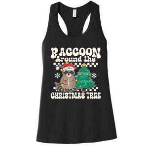 Raccoon Around The Christmas Tree Raccoon Lover Funny Women's Racerback Tank