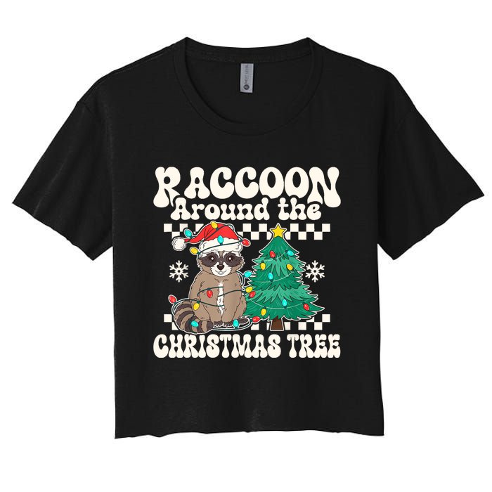 Raccoon Around The Christmas Tree Raccoon Lover Funny Women's Crop Top Tee