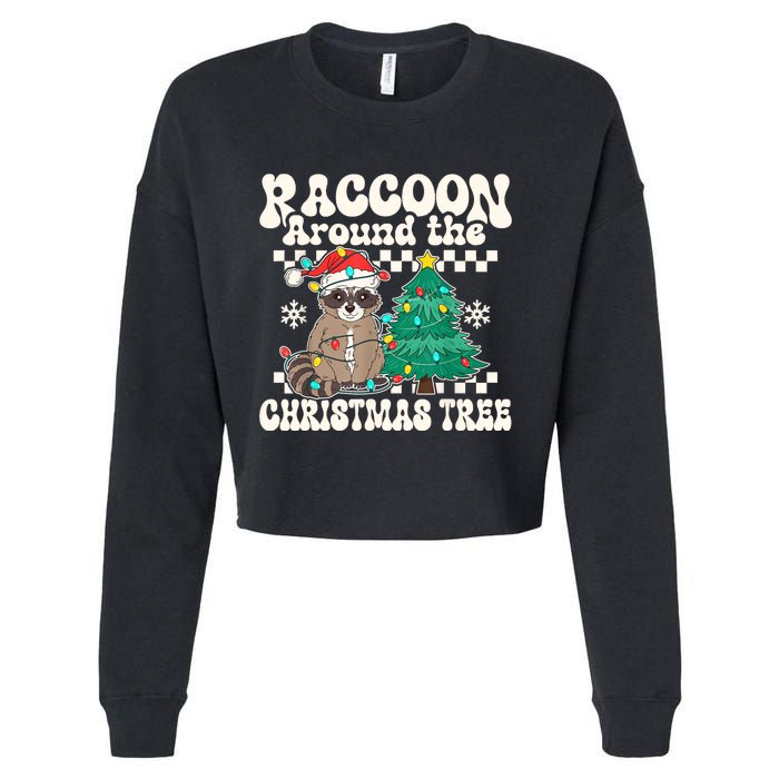 Raccoon Around The Christmas Tree Raccoon Lover Funny Cropped Pullover Crew