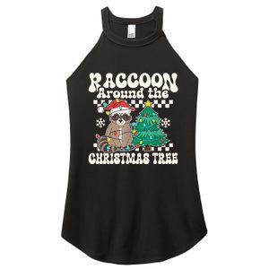 Raccoon Around The Christmas Tree Raccoon Lover Funny Women's Perfect Tri Rocker Tank