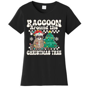 Raccoon Around The Christmas Tree Raccoon Lover Funny Women's T-Shirt