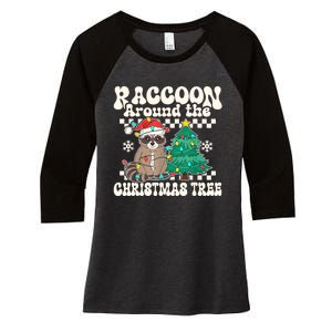 Raccoon Around The Christmas Tree Raccoon Lover Funny Women's Tri-Blend 3/4-Sleeve Raglan Shirt