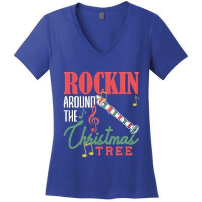 Rockin Around The Christmas Tree Recorder Pyjamas Cool Gift Women's V-Neck T-Shirt