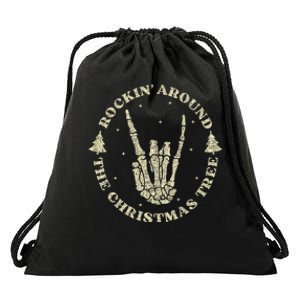 Rockin Around The Christmas Tree Skeleton Hand Drawstring Bag