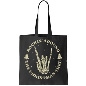 Rockin Around The Christmas Tree Skeleton Hand Tote Bag