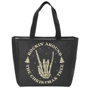 Rockin Around The Christmas Tree Skeleton Hand Zip Tote Bag