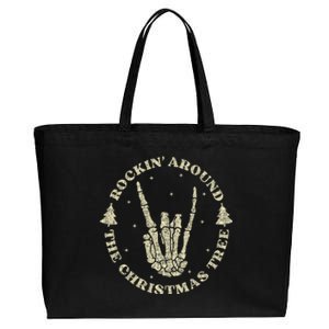 Rockin Around The Christmas Tree Skeleton Hand Cotton Canvas Jumbo Tote