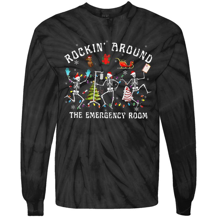 Rocking Around The Emergency Room Nurse Christmas Tie-Dye Long Sleeve Shirt