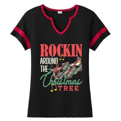 Rockin Around The Christmas Tree Trumpet Pyjamas Gift Ladies Halftime Notch Neck Tee