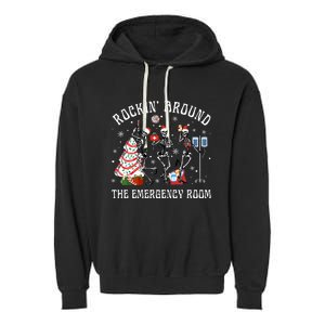 Rockin' Around The Emergency Room Christmas Xmas Nurse Funny Garment-Dyed Fleece Hoodie