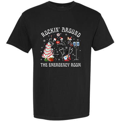 Rockin' Around The Emergency Room Christmas Xmas Nurse Funny Garment-Dyed Heavyweight T-Shirt