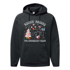 Rockin' Around The Emergency Room Christmas Xmas Nurse Funny Performance Fleece Hoodie