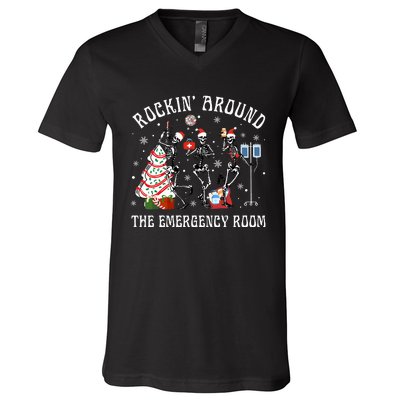 Rockin' Around The Emergency Room Christmas Xmas Nurse Funny V-Neck T-Shirt