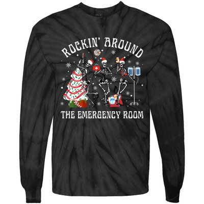 Rockin' Around The Emergency Room Christmas Xmas Nurse Funny Tie-Dye Long Sleeve Shirt