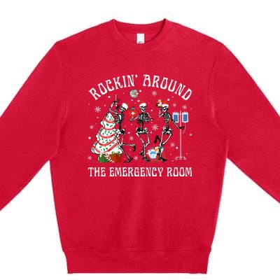 Rockin' Around The Emergency Room Christmas Xmas Nurse Funny Premium Crewneck Sweatshirt