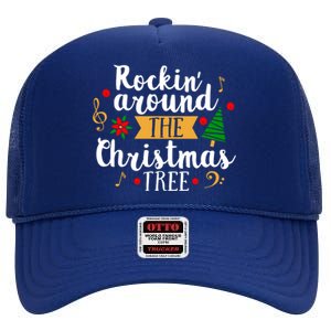 Rockin Around The Christmas Tree Holiday Cool Gift High Crown Mesh Back Trucker Hat