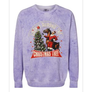 Rockin Around The Christmas Funny Cowboy Trump Western Xmas Colorblast Crewneck Sweatshirt