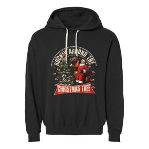 Rockin Around The Christmas Funny Cowboy Trump Western Xmas Garment-Dyed Fleece Hoodie