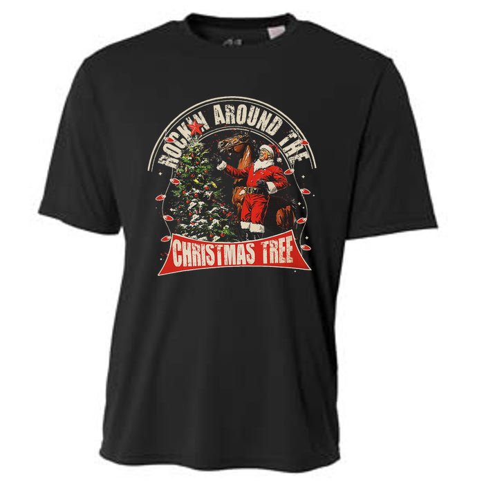 Rockin Around The Christmas Funny Cowboy Trump Western Xmas Cooling Performance Crew T-Shirt