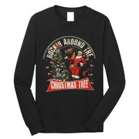 Rockin Around The Christmas Funny Cowboy Trump Western Xmas Long Sleeve Shirt