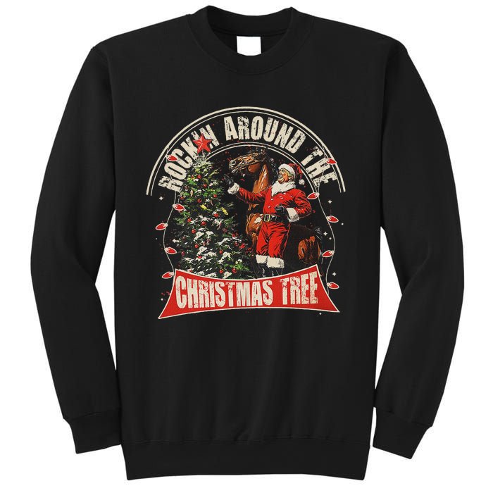 Rockin Around The Christmas Funny Cowboy Trump Western Xmas Sweatshirt