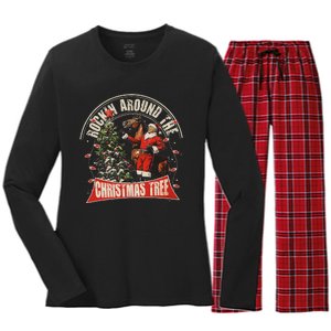 Rockin Around The Christmas Funny Cowboy Trump Western Xmas Women's Long Sleeve Flannel Pajama Set 