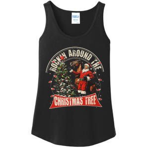 Rockin Around The Christmas Funny Cowboy Trump Western Xmas Ladies Essential Tank