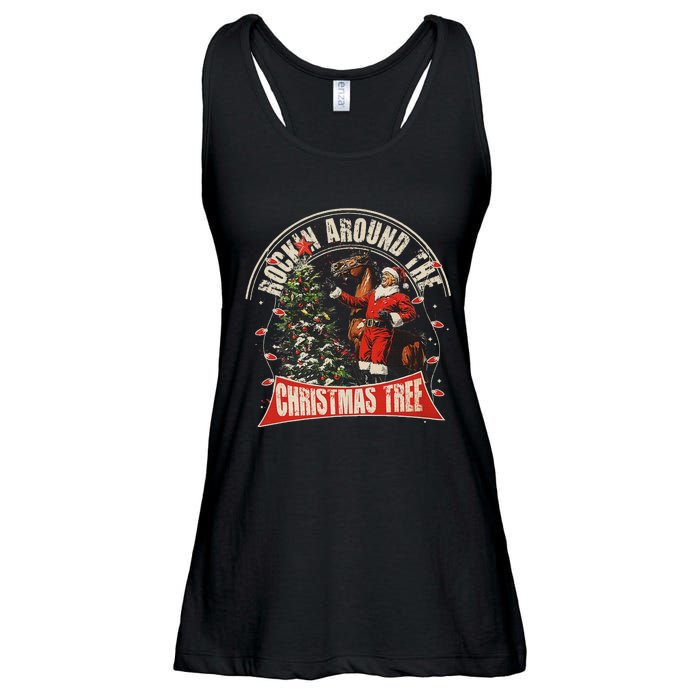 Rockin Around The Christmas Funny Cowboy Trump Western Xmas Ladies Essential Flowy Tank