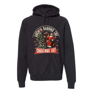 Rockin Around The Christmas Funny Cowboy Trump Western Xmas Premium Hoodie