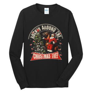 Rockin Around The Christmas Funny Cowboy Trump Western Xmas Tall Long Sleeve T-Shirt