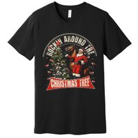 Rockin Around The Christmas Funny Cowboy Trump Western Xmas Premium T-Shirt