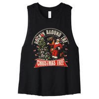 Rockin Around The Christmas Funny Cowboy Trump Western Xmas Women's Racerback Cropped Tank